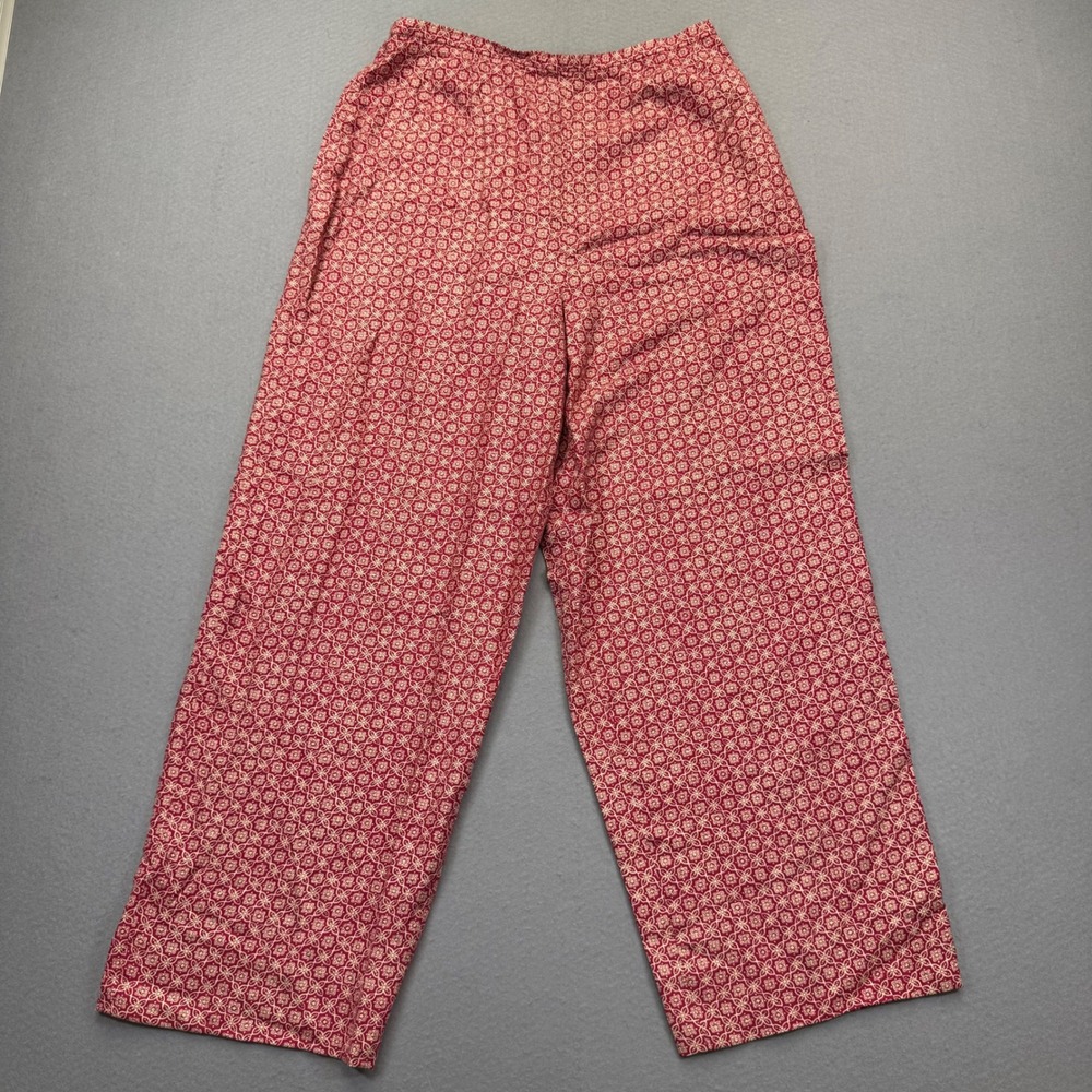 Talbots Petites Red Pure Silk Geometric Medallion Print Wide Leg Pants Size 10P